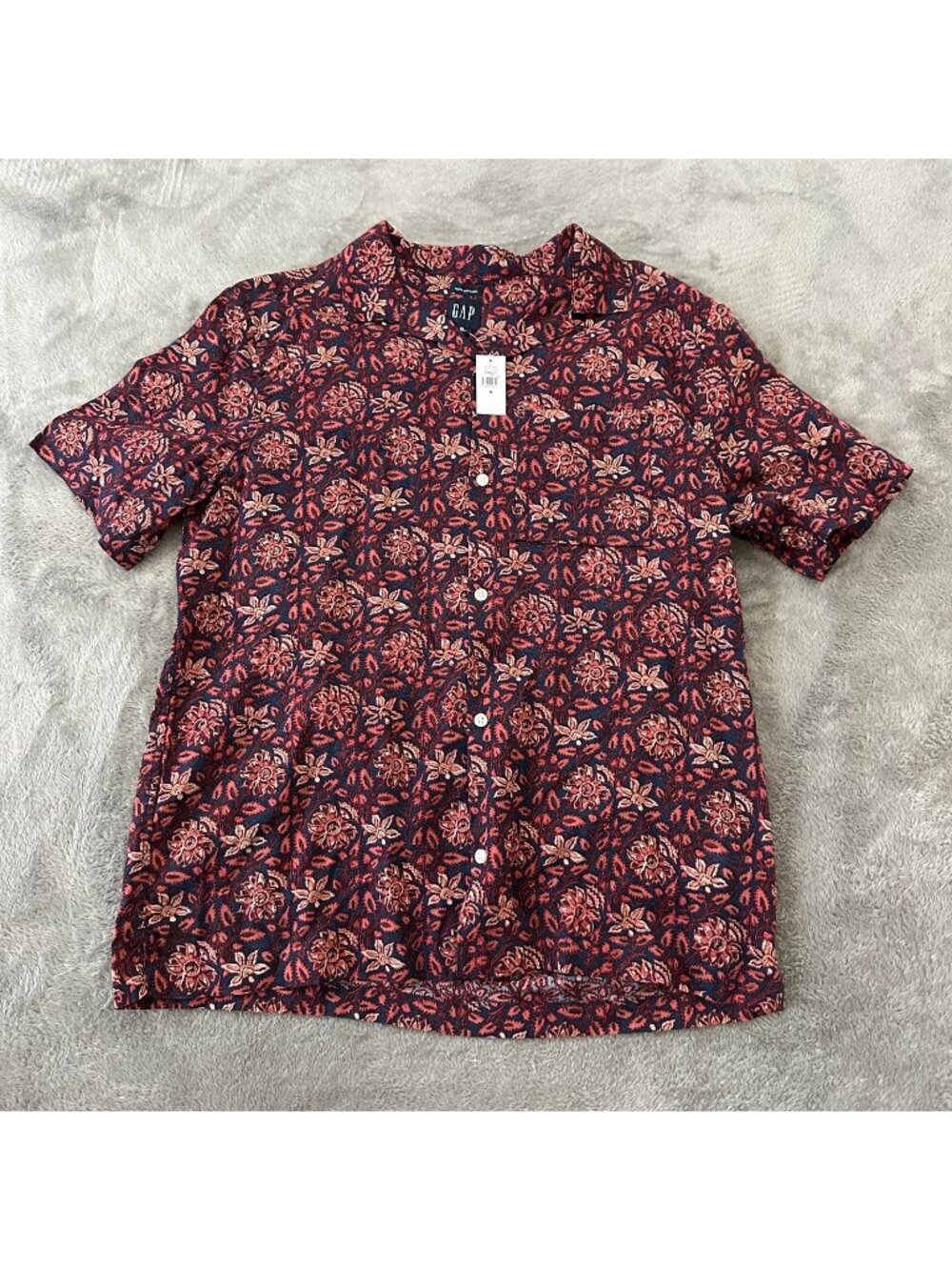 NWT Gap Paisley Print Linen Cotton Short Sleeve Button Up Shirt MEDIUM Men's